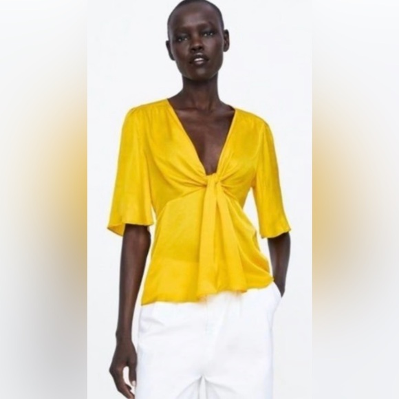 ZARA Front Knotted Yellow Blouse NWT Size XS - Picture 7 of 9